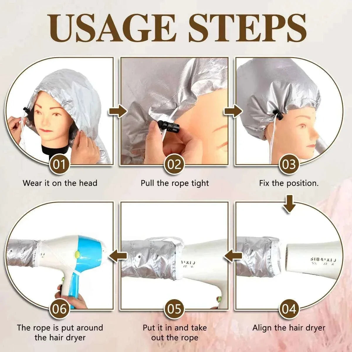 Warm Air Bonnet Cap for Quick Hair Drying And Styling Portable Energy-Saving Suitable for All Hair Types Home Hair Care Accessor