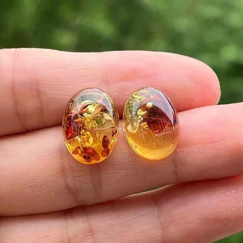 Yoowei Natural Floral Amber Earrings for Girls Chic Sweet Stud Earring Lady Fashion Baltic Oval Amber Jewelry Gift Wholesale