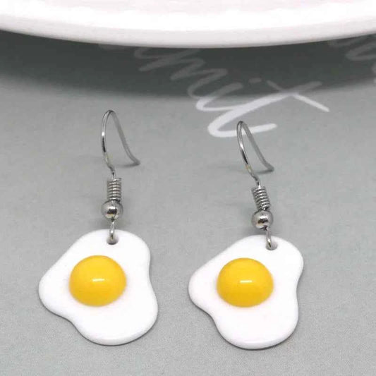 1 Pair Fun Fried Egg Drop Earrings For Women Gift Fashion Creative Cute Geometry Yolk Poached Egg Food Dangle Earrings Jewelry