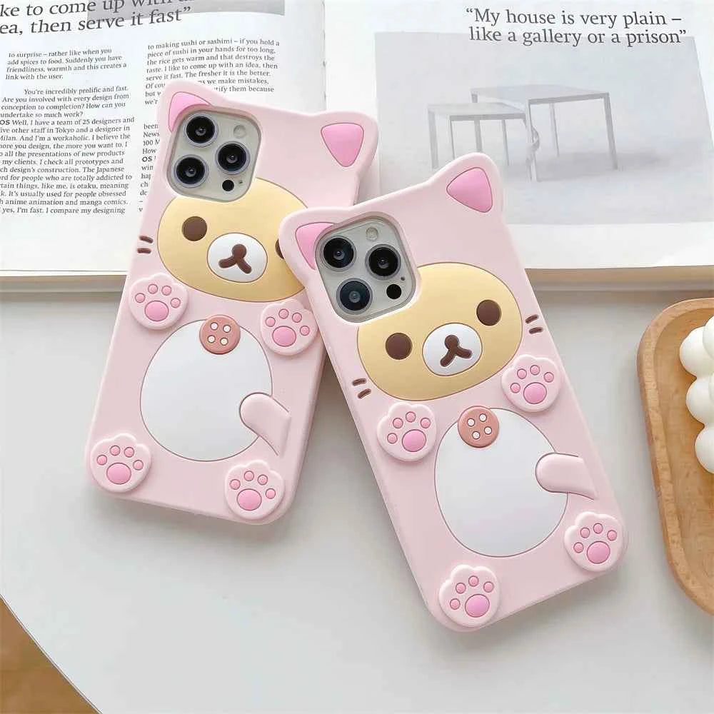 Cute Rilakkuma Bear Case For iPhone 17 Pro max 16 15 14 13 12 Mini 11 Pro Max Xs XR 6 7 8 Plus SE Kawaii Cat Silicone Soft Cover