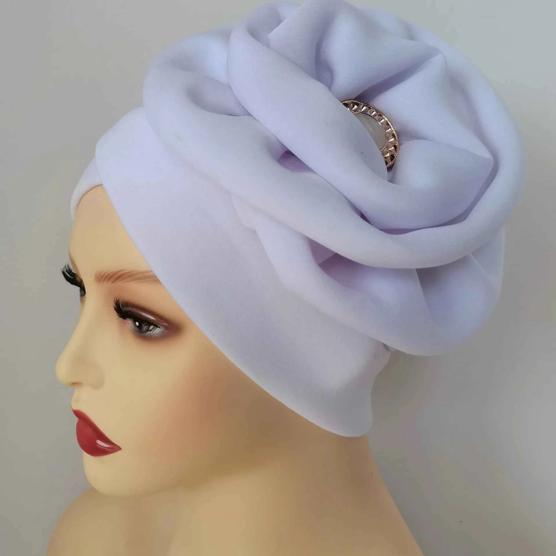 Winter Big Flower Turban For Women Muslim Hijab Caps Islamic African Headties Pleated Hijab Head Wraps Turban Bandana Head Cover