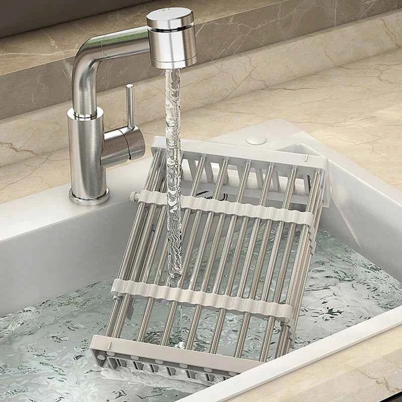 Adjustable Drain Rack Stainless Steel Sink Drain Rack Fruit Vegetable Drain Basket Kitchen Retractable Drying Rack