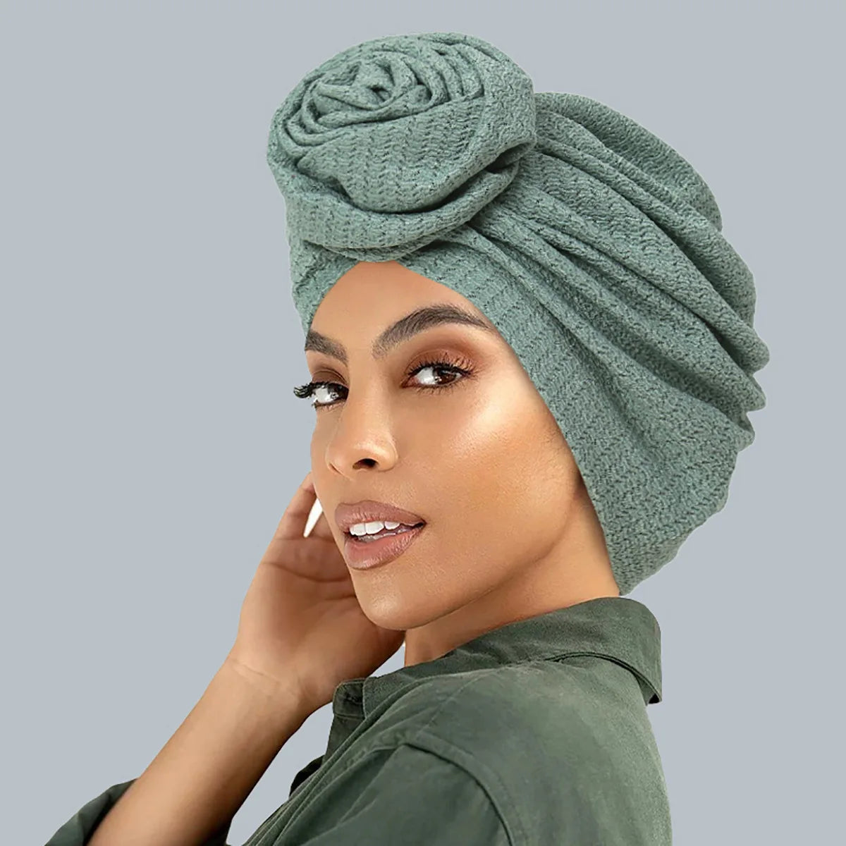 New African Print Turban Beanie for Women - Flower Beanie, Muslim Hijab, Head Wrap, and Hair Loss Bandana