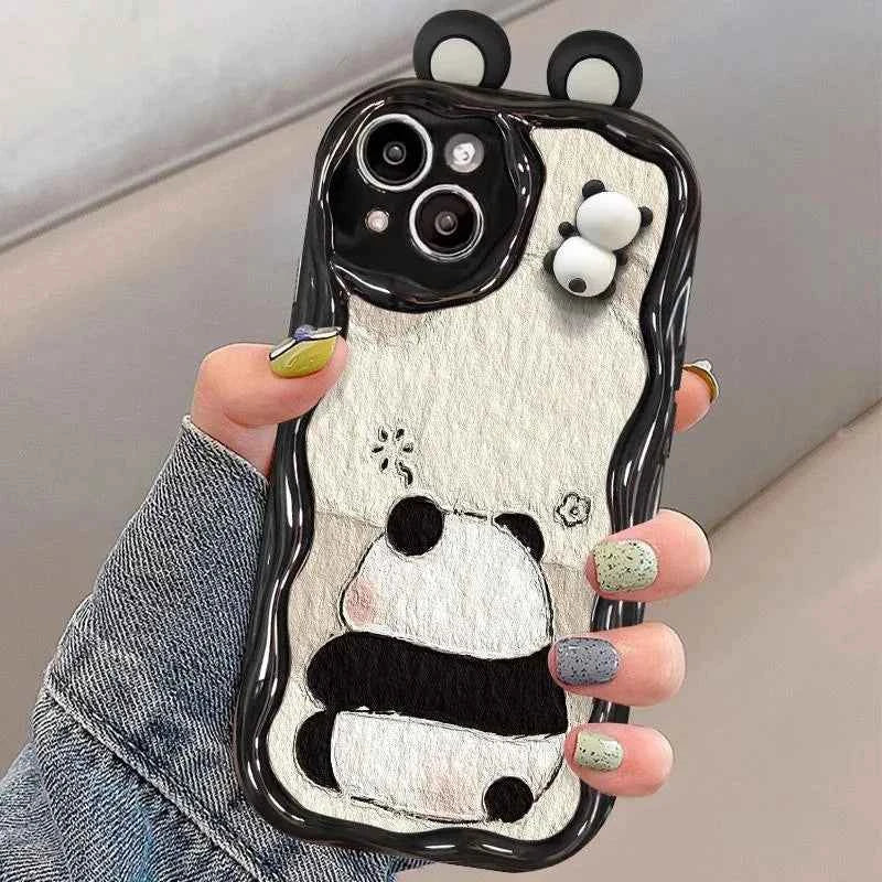 Funny Panda Toy Cartoon Ear Wave TPU Soft Phone Back Case For iPhone 15 14 13 Mini 11 12 14 Pro Max X XS Max XR 7 8 Plus SE Capa