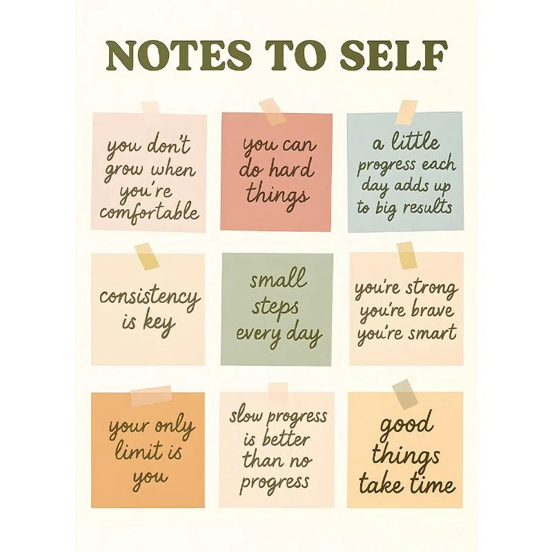 Notes to Self Growth Mindset Wall Art – Motivational Quote Canvas Home Decor