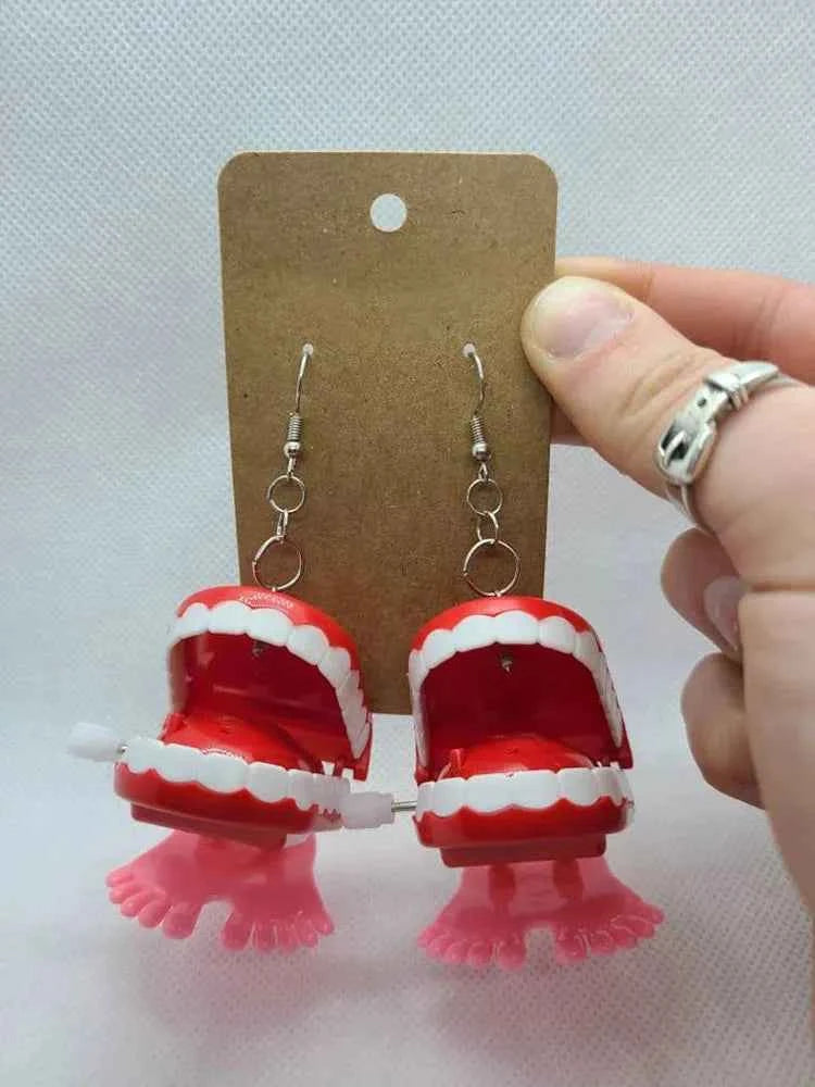 Wind-up Teeth Earrings women 2022 trending Quirky Earrings Handmade Edgy Toy Kidcore Fun Dangle y2k