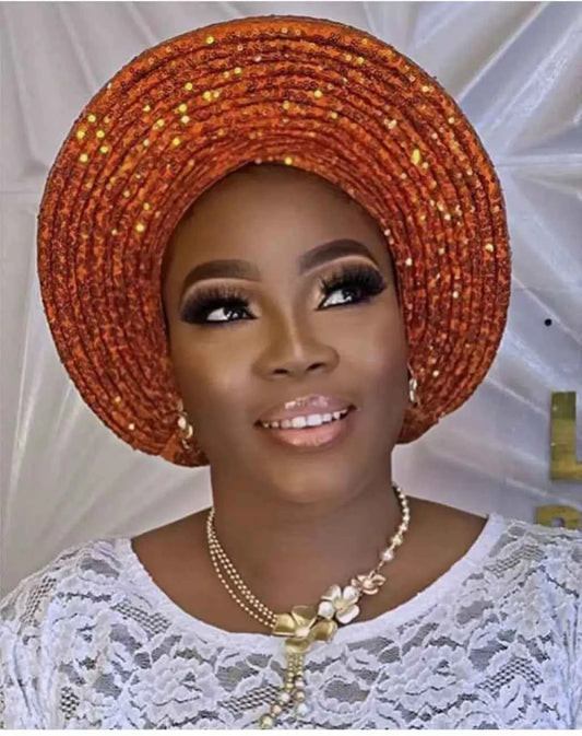 Sequins Auto Gele Headtie African Women's Head Wraps Fashion Turban Cap Nigeria Wedding Geles Already Made Head Ties Headpiece