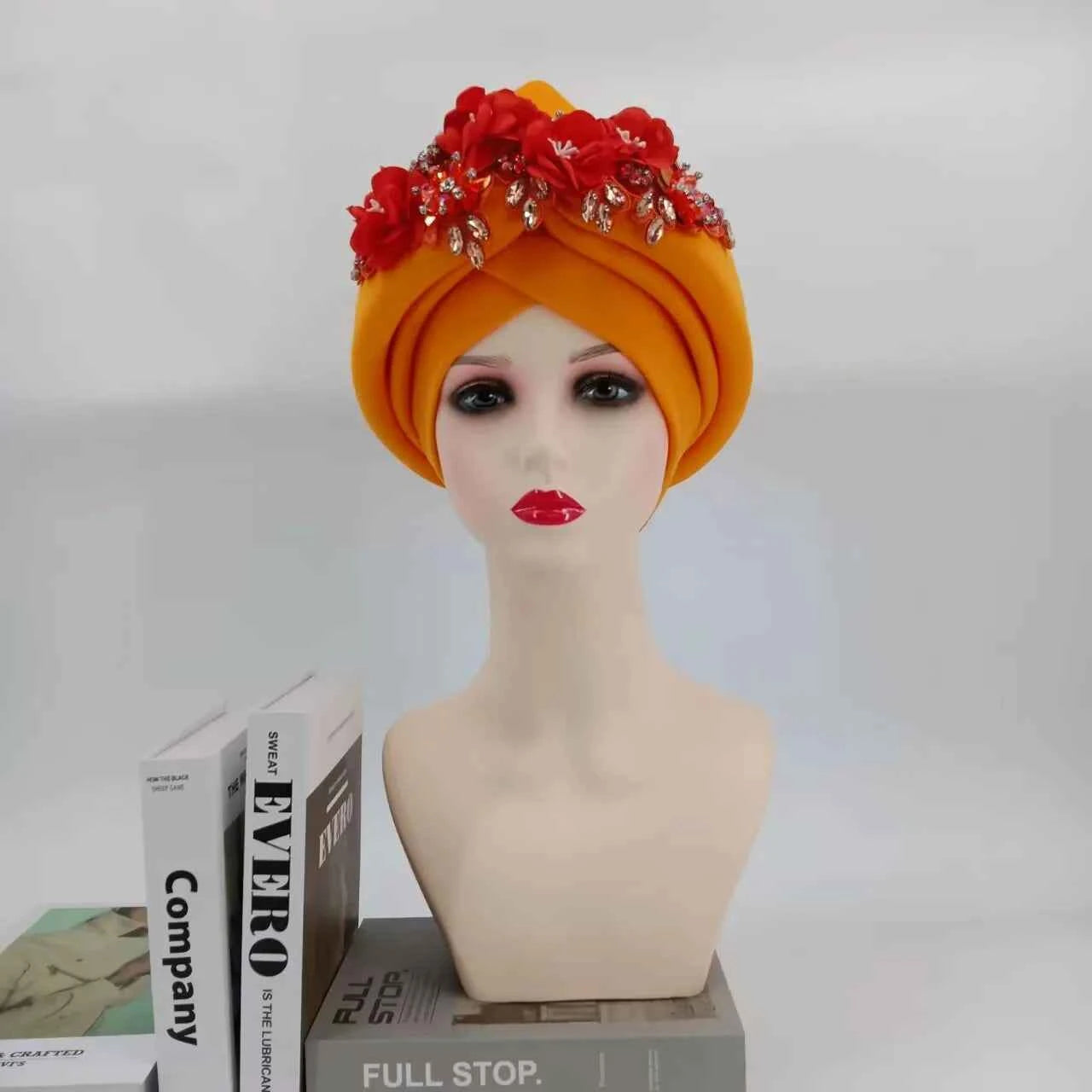 Beaded Nigeria Gele Ready African Headtie Female Head Wraps Party Headpiece Muslim Headscarf Hat Women's Turban Cap with Stones