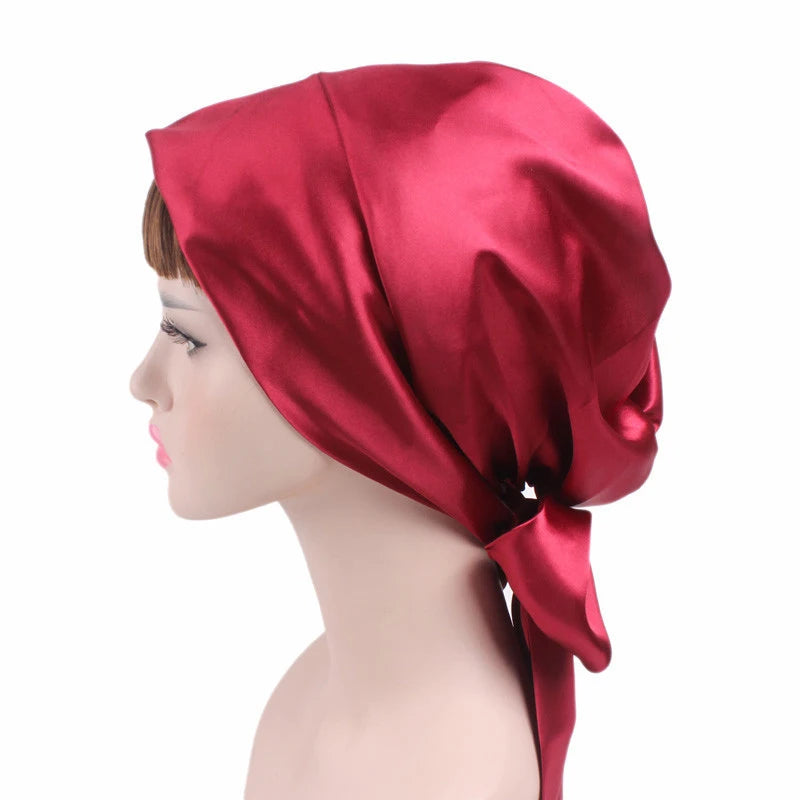 Women Silk Satin Cap Night Sleep Cap Hair Bonnet Hat Head Cover Satin Turban Headscarf Adjustable Ladies Long Hair Care Bonnet - NamafadStore