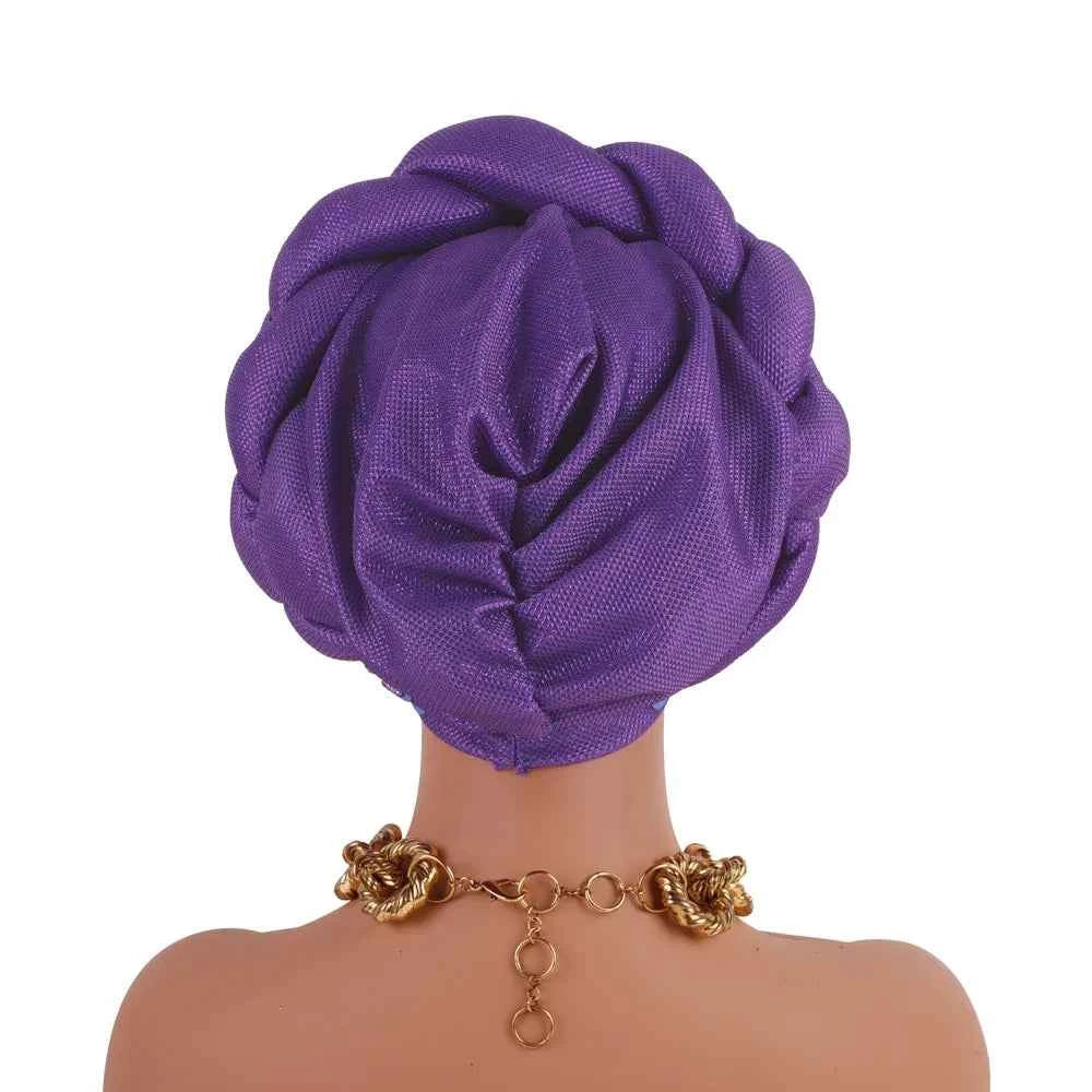 2025 Latest African Auto Gele Headtie Already Made Headties Shinning Turban Cap for Women Ready Nigerian Hijab Braid Head Wraps