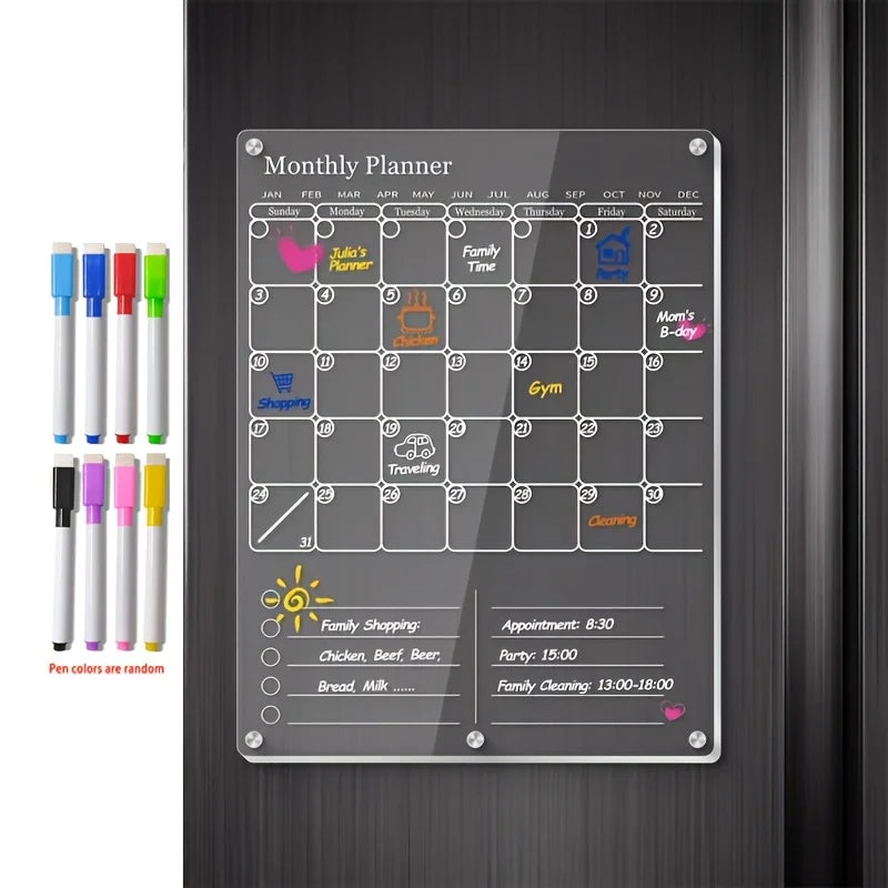 Acrylic Magnetic Fridge Calendar – Clear Monthly Dry Erase Board & To-Do List