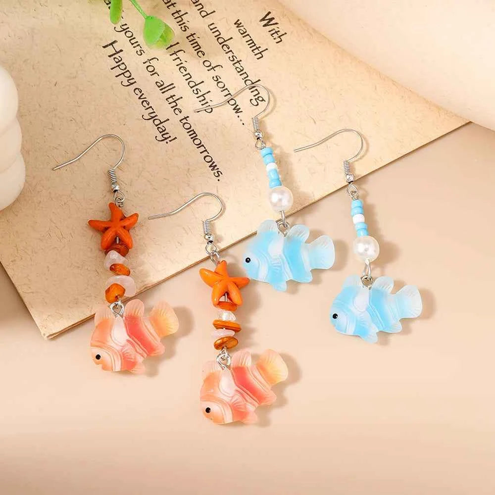 Aihua Chic Cute Clownfish Earrings for Women Girls Y2K Summer Beach Seaside Vacation Earrings Necklace Friends Kids Jewelry Gift