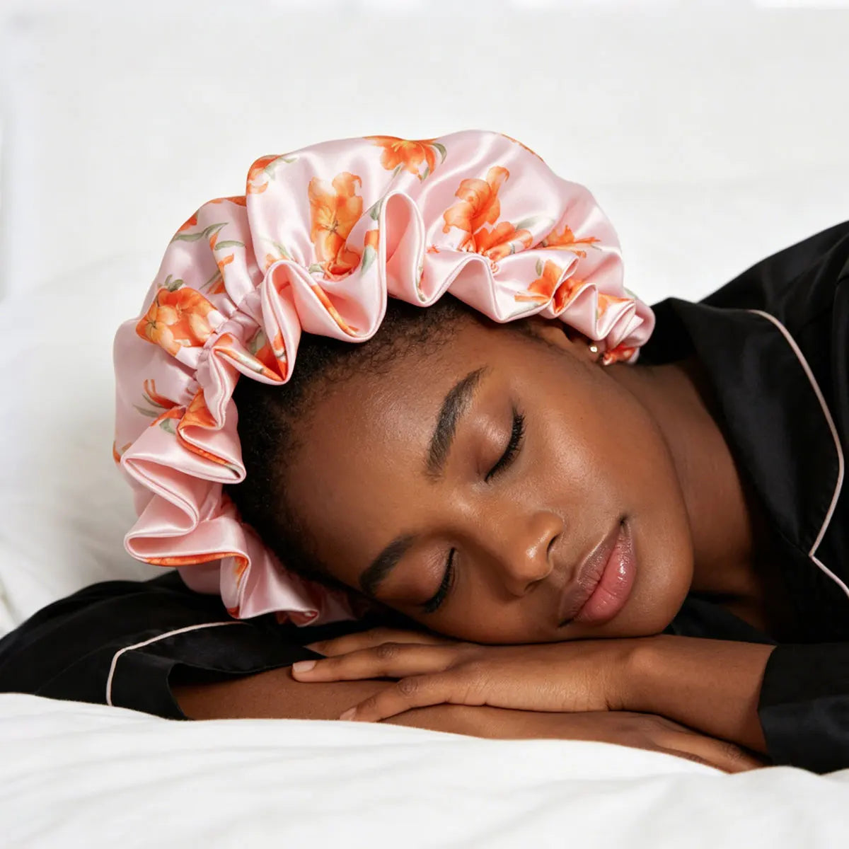 Floral Satin Bonnet for Women – Large Sleep Cap for Curly Hair