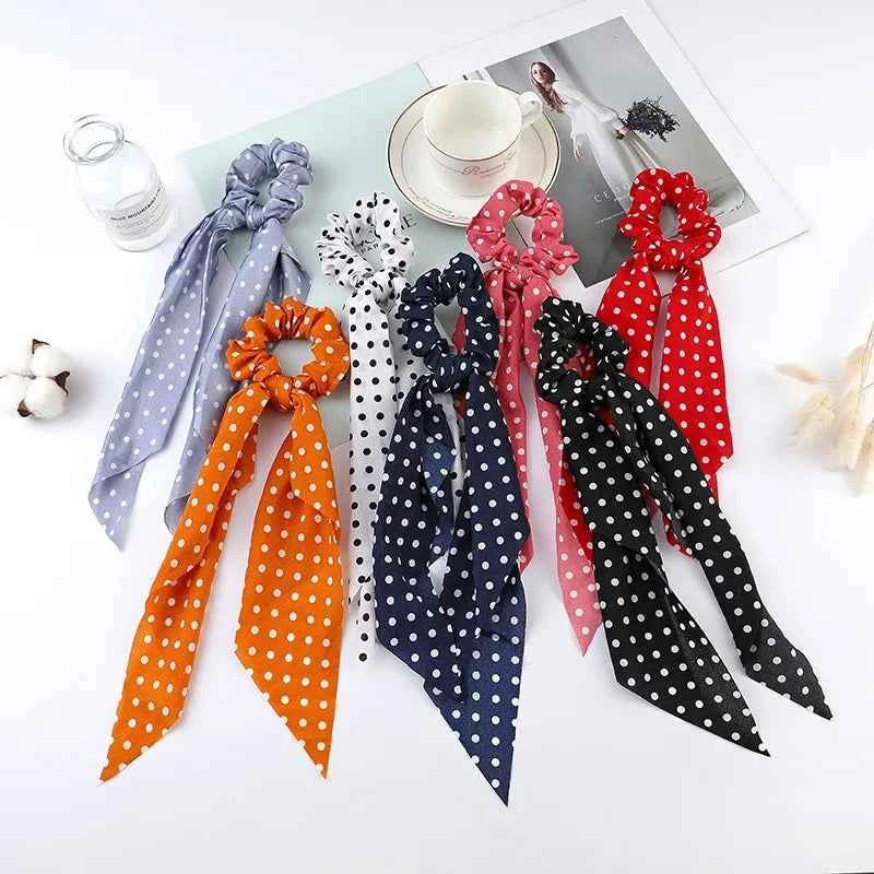 Fashion Dots Scrunchies Long Hair Rope Korean Hair Ties for Women Ponytail Scarf Sweet Elastic Hair Band Hair Accessories