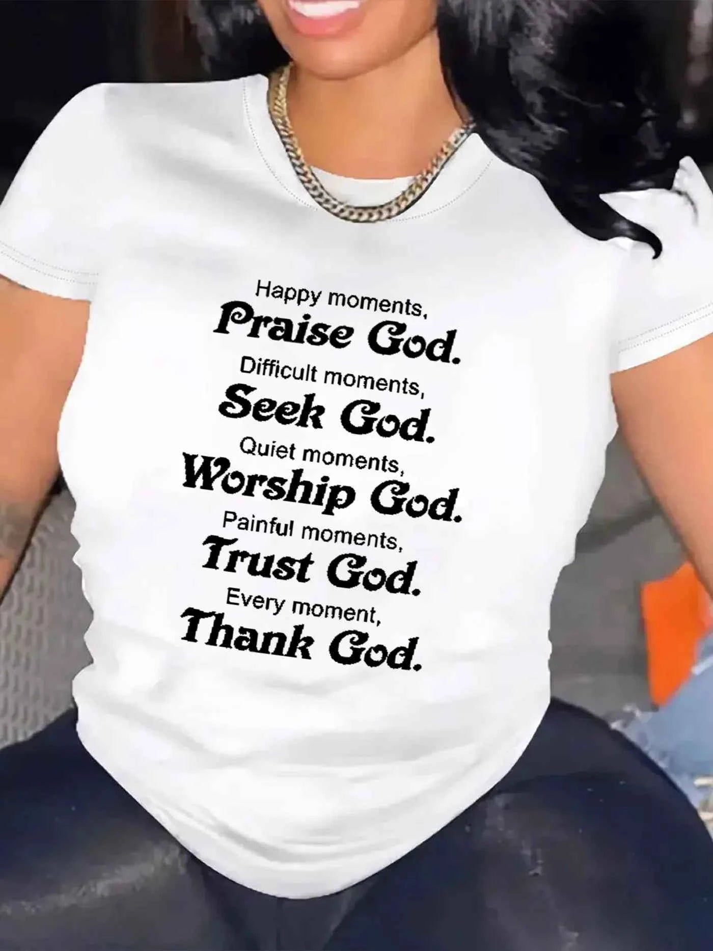 Praise Seek Trust God Women's Tee - Christian Quote White Top