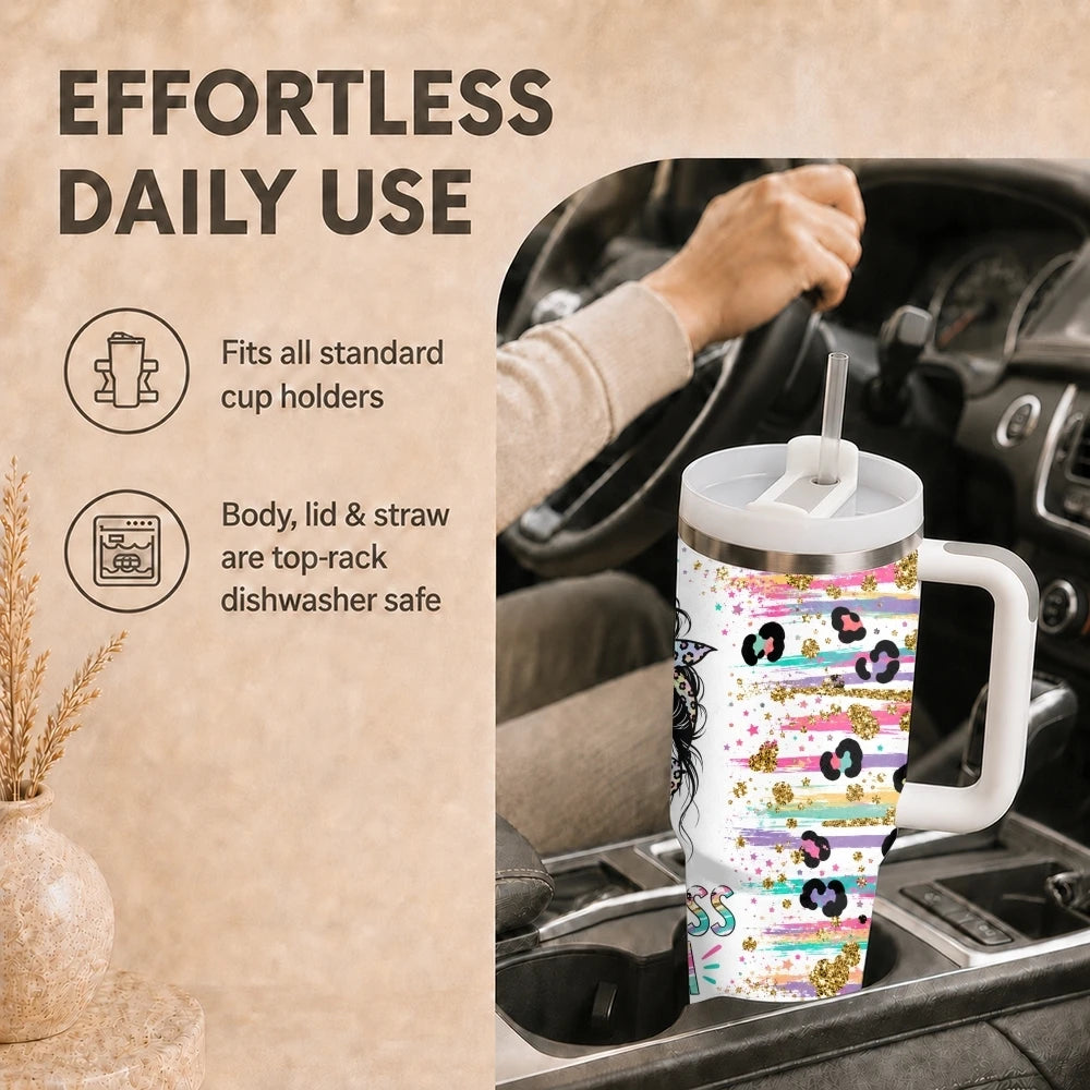 Mom Life 40oz Tumbler – Stainless Steel Insulated Travel Cup with Handle & Straw