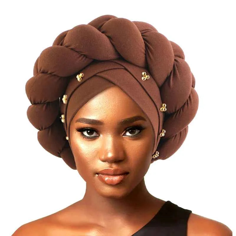 Women's Braid Turban Caps Muslim Headwear Headscarf Bonnet Female Head Wraps African Indian Hat Turbante Mujer Hair Accessories