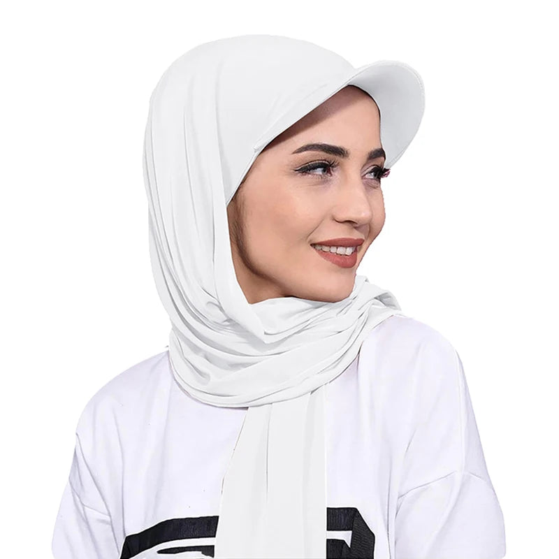 New Women Brim Bandana Cap Scarf Hat Outdoor Sun Visor ith Pre-Tied Turban Caps Ready To Wear Muslim Hijab Shawl Baseball Cap - NamafadStore