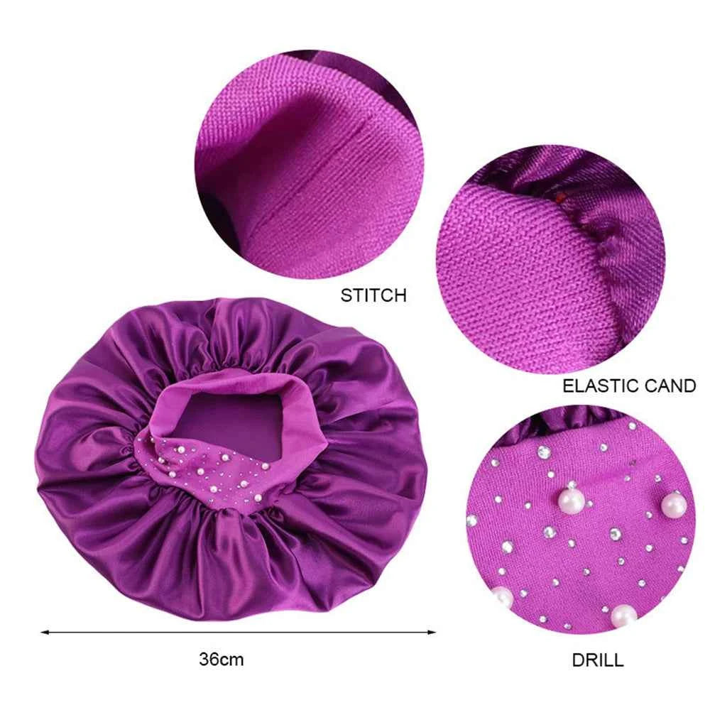 Newly Satin Sleep Cap Rhinestone Sleeping Bonnet Women Hat Night Hair Care Salon Shower Makeup Headband Muslim Hijab Head Cover