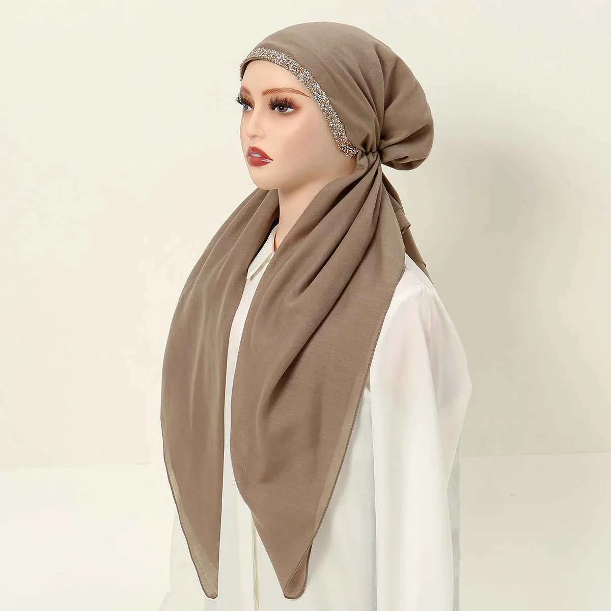 Instant Turban Scarf Muslim Women Hijab Senior Hot Fix Headband Soft Plain Elastic Bonnet Thin Breathable Night Cap Wraps