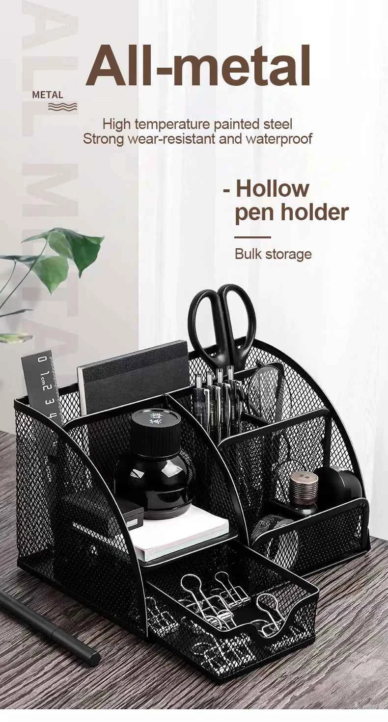 1PC Pen Holder Large Capacity Metal Desktop Storage Box for Office and School Supplies