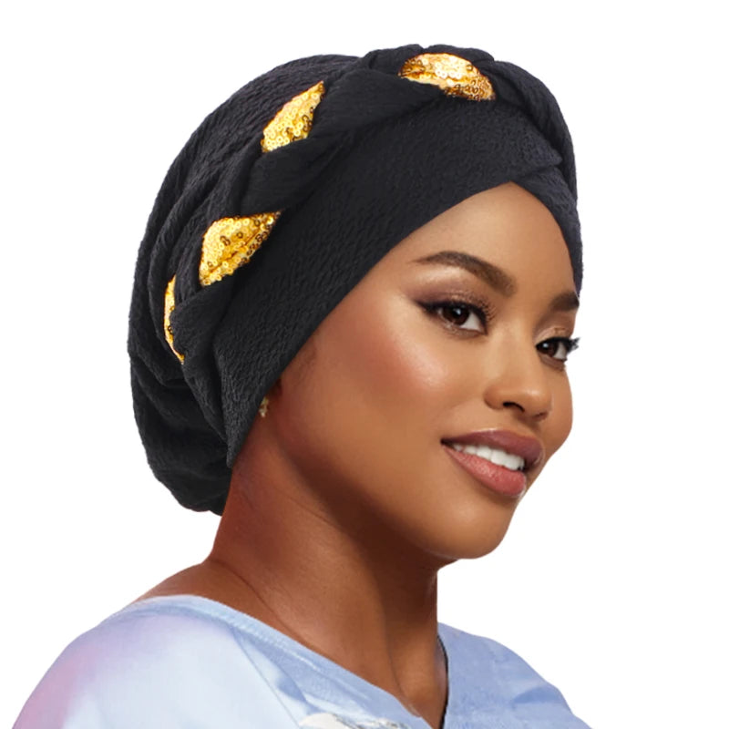 New African Headband Turban Cap Muslim Fried Dough Twists Braid Head Cap Islamic Chemo Hair Care Hats Beanie Headscarf - NamafadStore