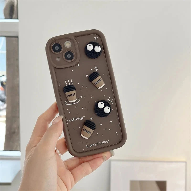 Cute 3D Bear Coffee Phone Case For Realme 14 Pro Plus 8 8i 9i 10 11 12 13 Pro 5G C21 C35 C75 C53 C67 C55 C63 C61 Matte TPU Cover