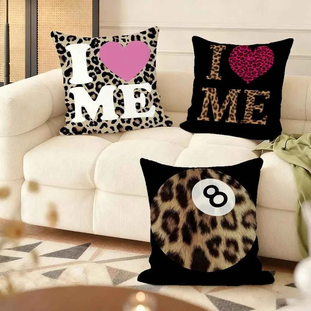 Leopard Love Cushion Cover Soft Short Plush Pillow Cover Smooth Cozy Texture Aesthetic Cushion Case Home Decor