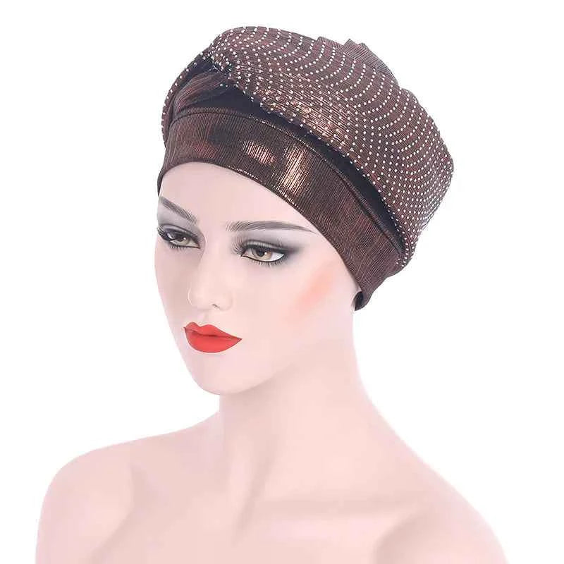 Glitter Diamonds Headband Turban Cap African Headtie Women's Head Wraps Headscarf Bonnet Nigerian Wedding Party Headwear Hat