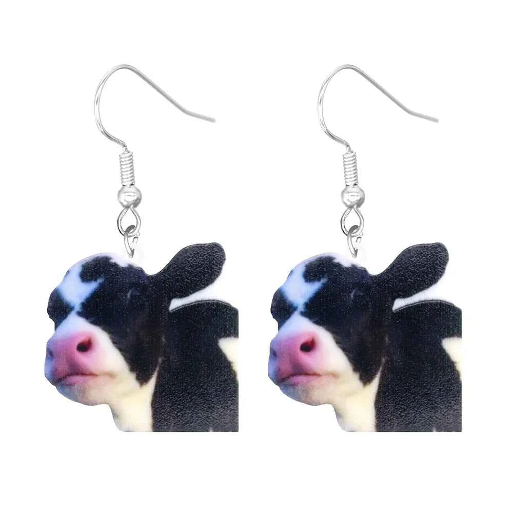 Animal earrings made of acrylic, cute and funny, cat, hamster, dog, cow