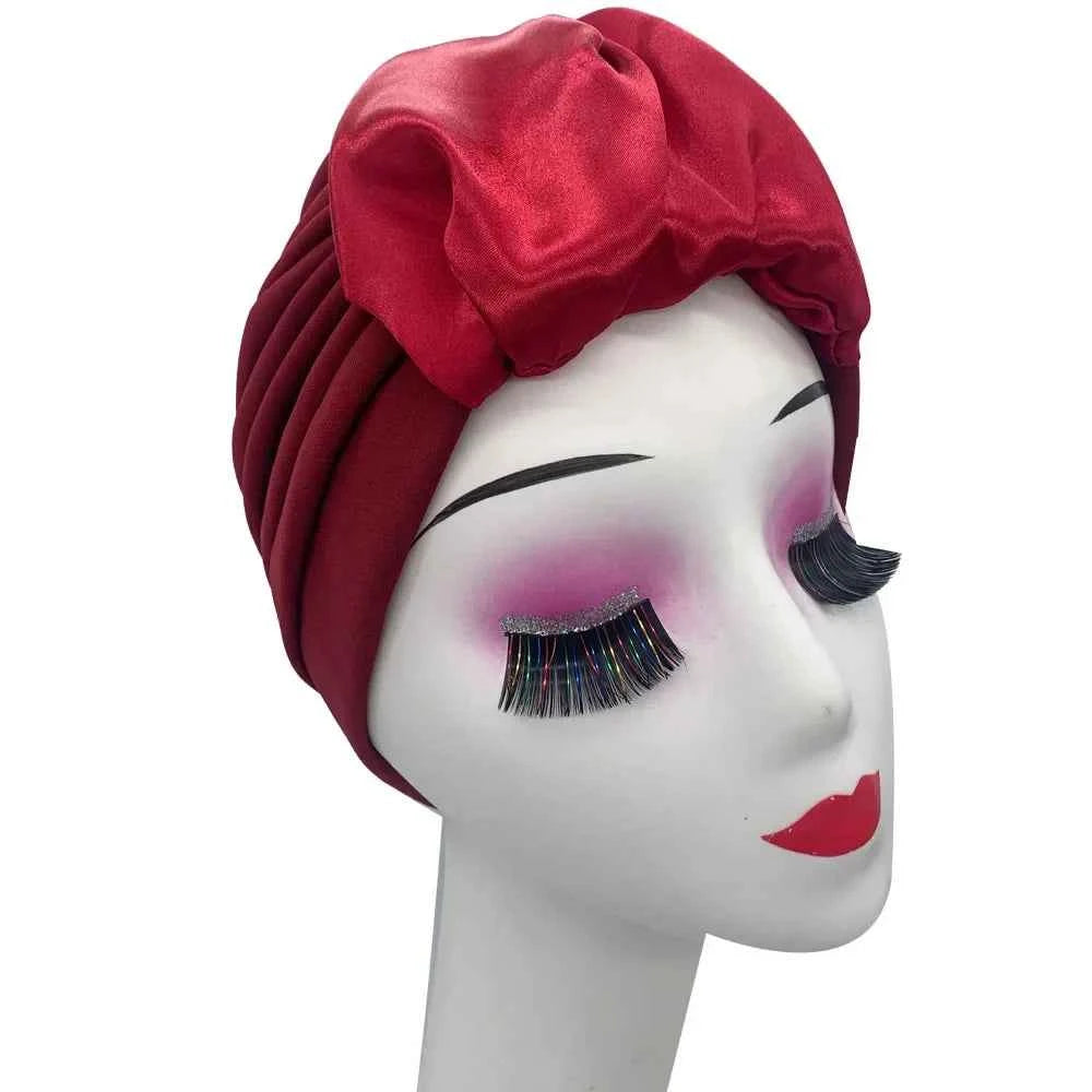 Fashion Satin Croissant Ruffled Turban Caps for Women African Head Wraps Nigeria Wedding Party Headpiece Muslim Headscarf Bonnet