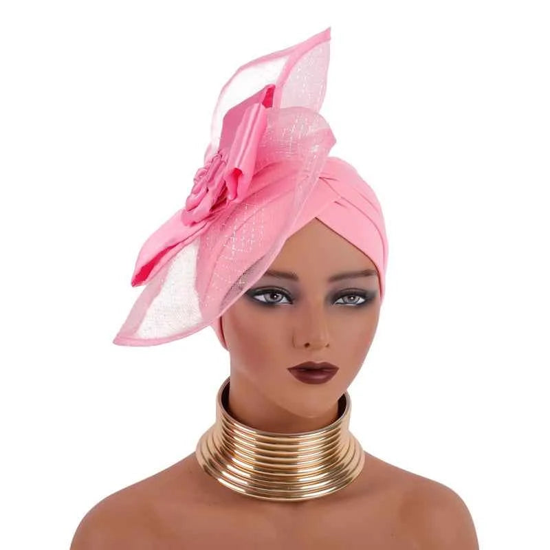 Retro Veil Turban Cap for Women Exaggerated Party Headpiece Hat African Head Wraps Bonnet Muslim Wrap Head Turbans