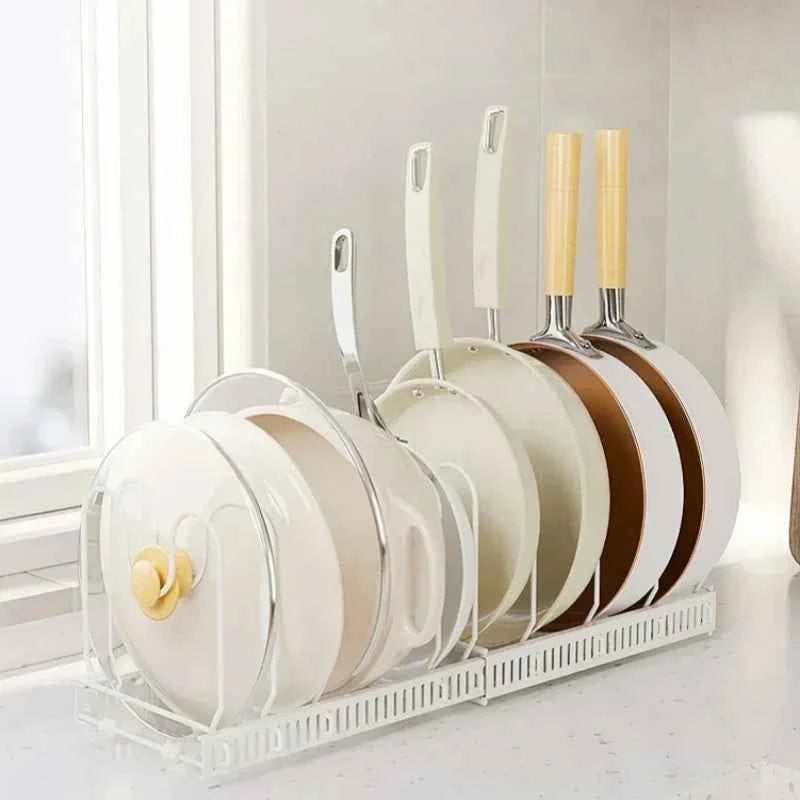 Pot Rack Bowl and Plate Storage Rack Multi-layer Retractable Adjustable Carbon Steel Pan Dish Drying Cookware Rack Kitchen Tools