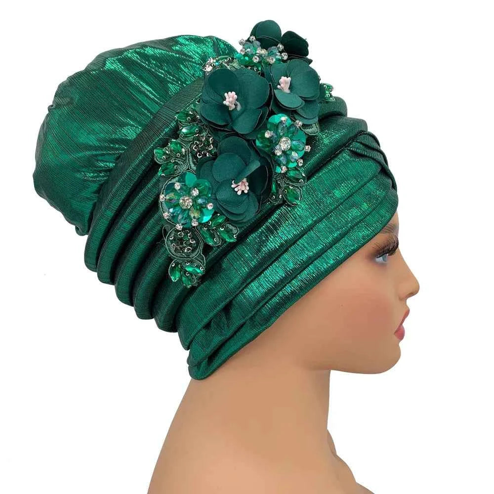 Already Made Wedding Geles Female Head Wraps with Diamond Flower 2024 New African Women's Turban Cap Nigeria Auto Gele Headtie