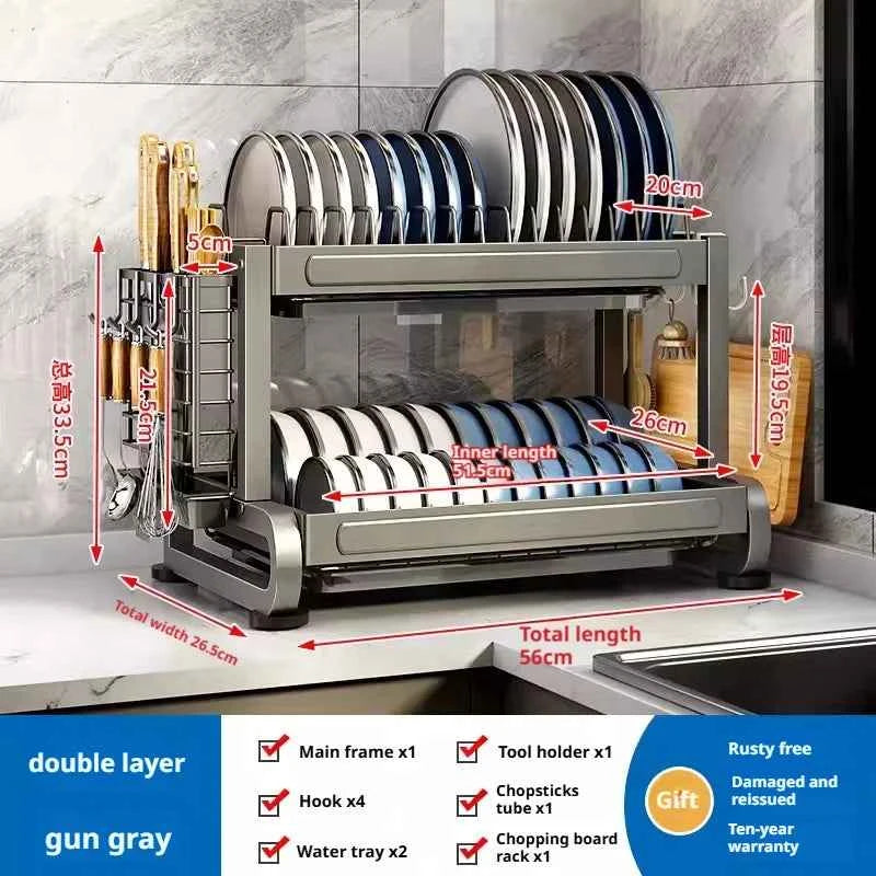 Kitchen Dish Bowl Drainer Storage Rack Countertop Dinnerware Organizer Drain Basket Household Dish Drying Rack Stand Shelf