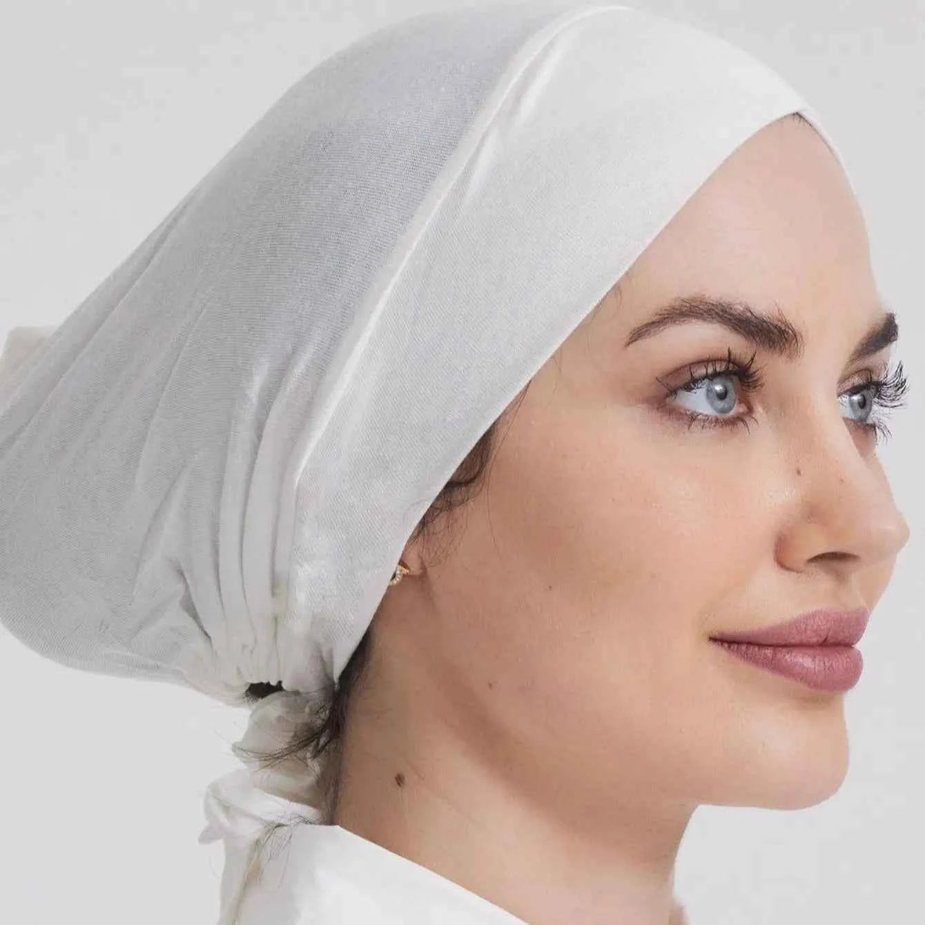 Fashion Cotton Jersey Forehead Cross Inner Hijab Cap Underscarf Tie Back Adjustable Muslim Under Scarf Women Inner Hijab Band