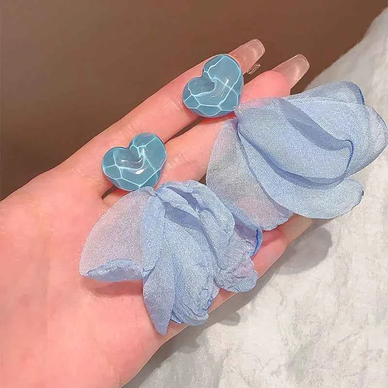 Vacation Style Flower Petal Earrings for Women New High-end Temperament Chiffon Earring Grand Super Fairy Sweet Earrings Серьги