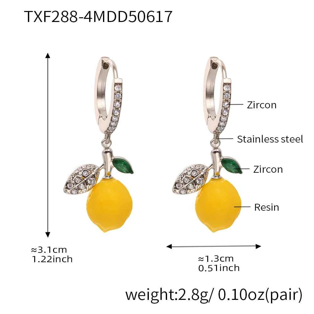 Liora eye-catching Fruit Lemon Drop Earrings for Women Stainless Steel Zircon Hypoallergenic Stud Earrings Jewelry Wedding Gifts