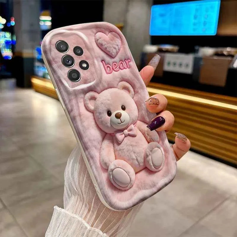 Cartoon Pink Plush Bear Printed Phone Case For Samsung Galaxy A16 A26 A36 A56 A55 A54 S26 Ultra S25 S24 S23 FE S22 S21Plus Cover