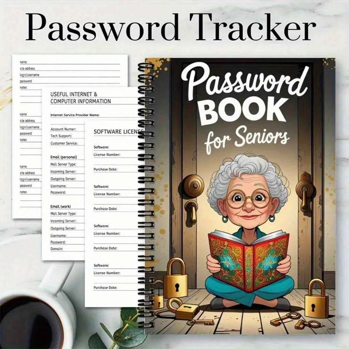 Cartoon Password Notebook 70 Pages Lock Security Organizer Ideal Holiday Gift Elderly Planner Writing Journal