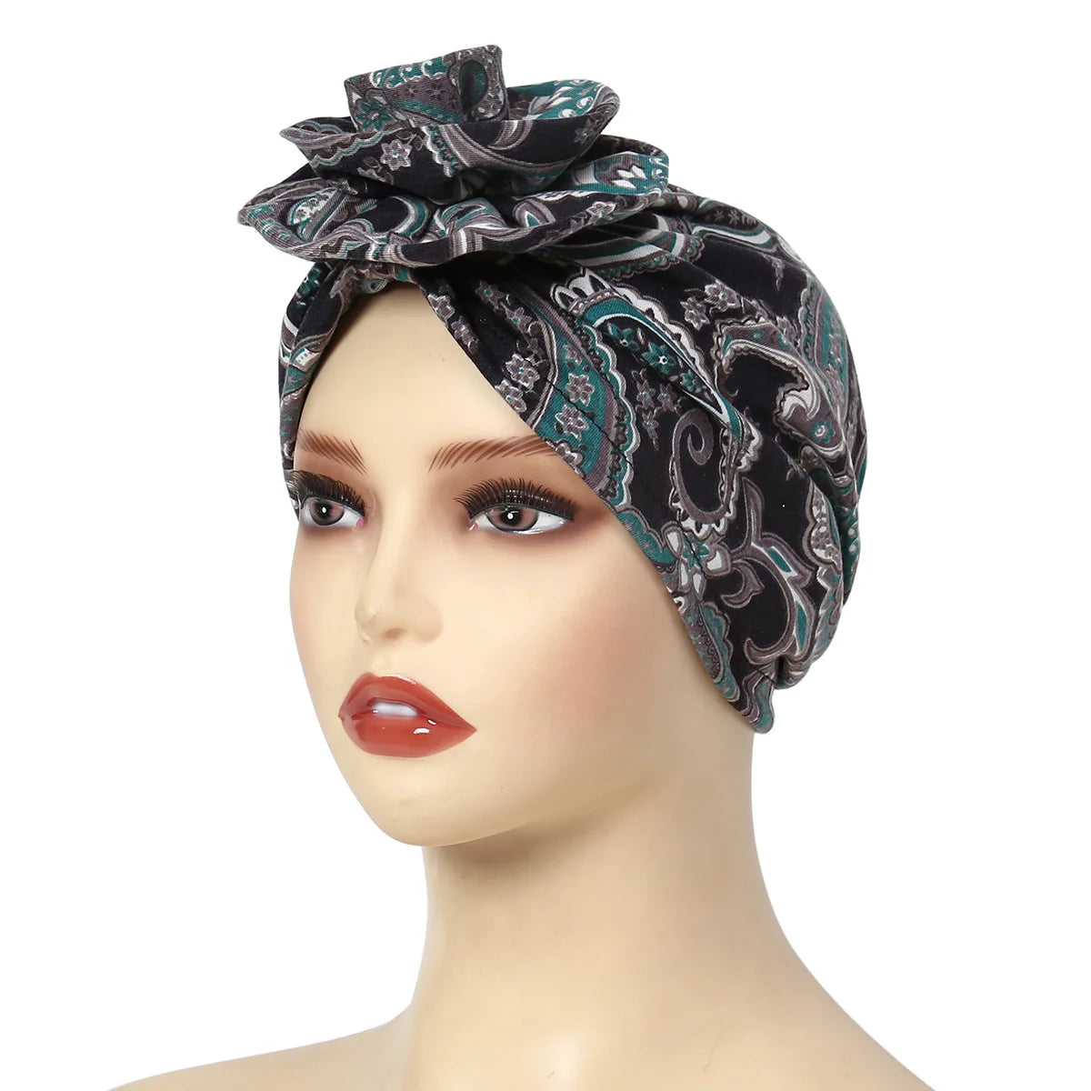 New African Women Print Turban Flower Beanies Bonnet Muslim Hijab Headscarf Hair Loss Head Wrap Bandanas Headband Turbante Mujer - NamafadStore