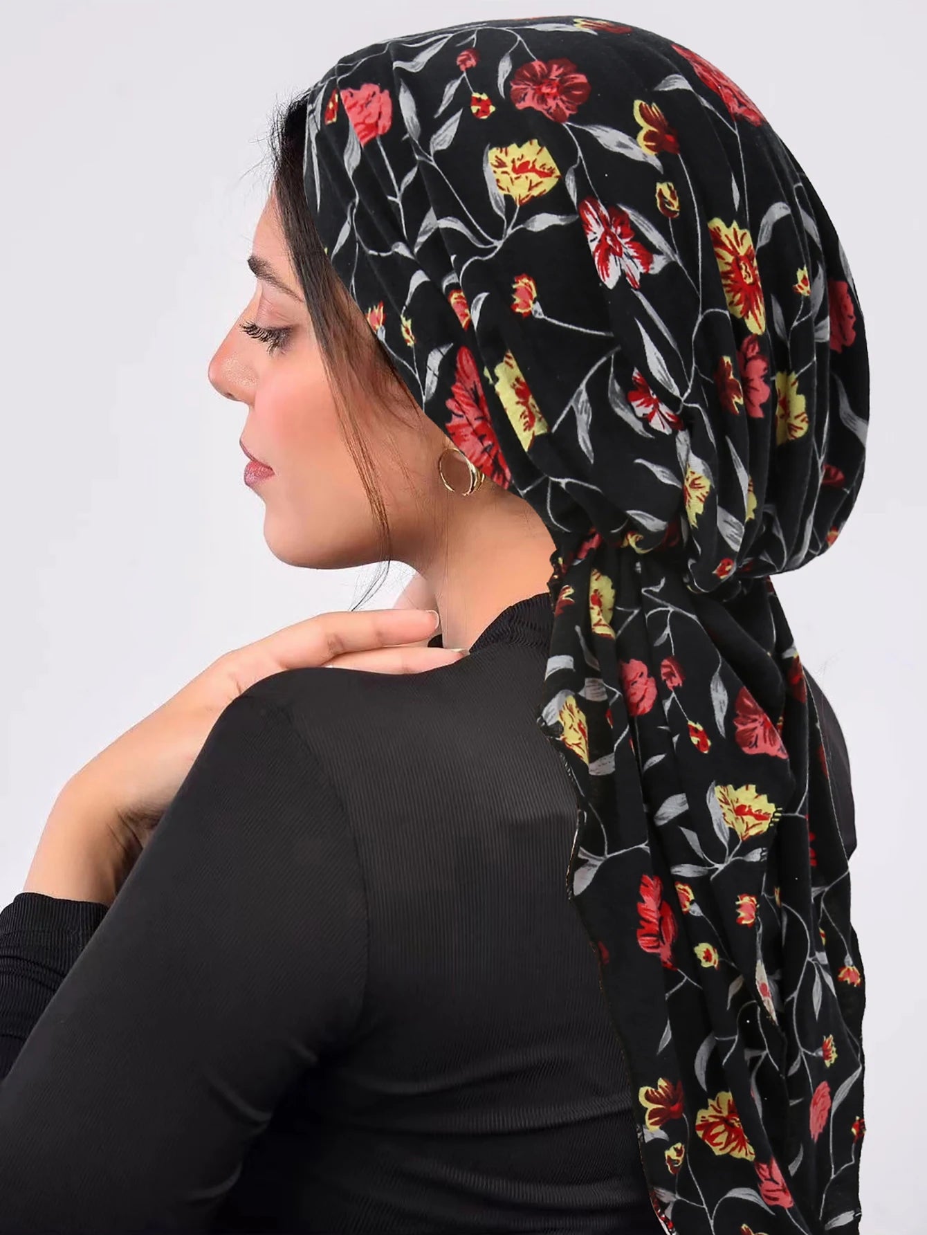 Ramadan Muslim Hijab Caps Wrap Head Soft Elastic Long Tail Turban Bonnet Fashion Print Headdress Wearable - NamafadStore
