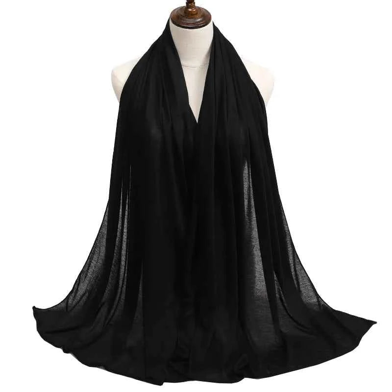 New Jersey Womens Muslim Ramadan Fashion Modal Cotton Jersey Hijab Womens High Quality Solid Color Soft Hijab Long African Scarf