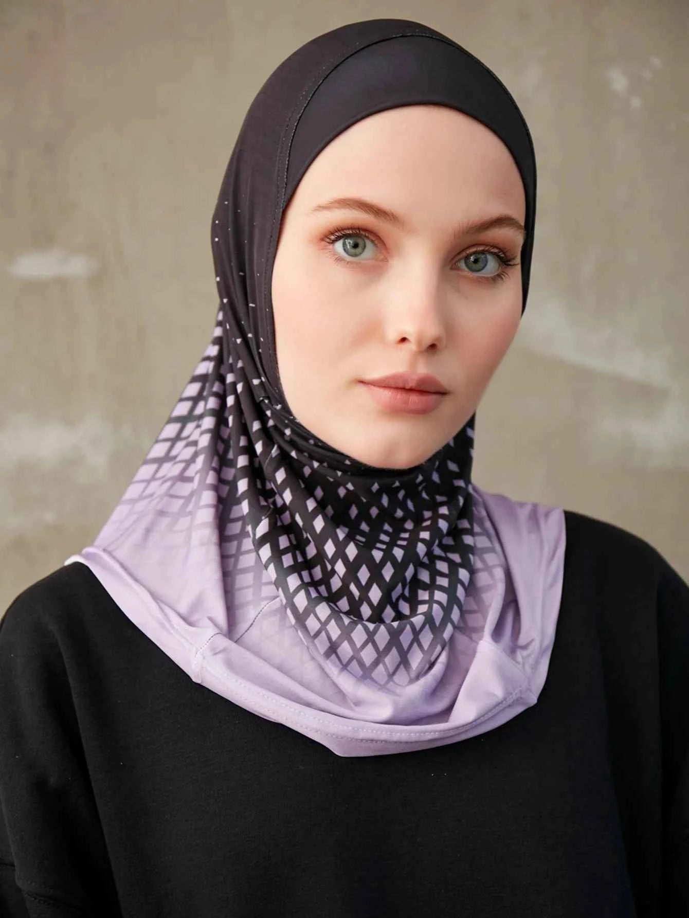 Sporty Inner Women's Hijabs Muslim Breathable Islamic Instant Turban For Ladies Geometric Printing Pattern Head Wrap Headband