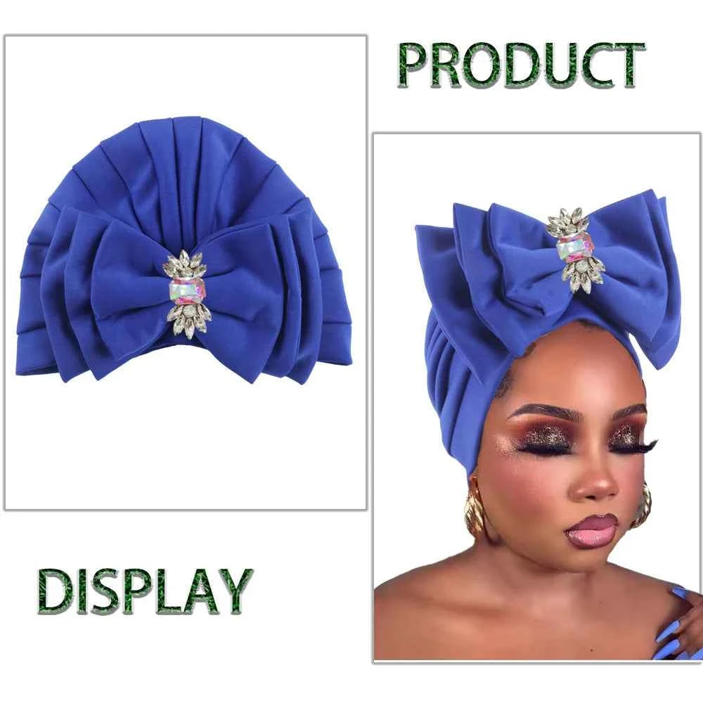 Women's Sweet Turban Cap with Multi Layer Bow Tie African Lady Head Wraps Bonnet