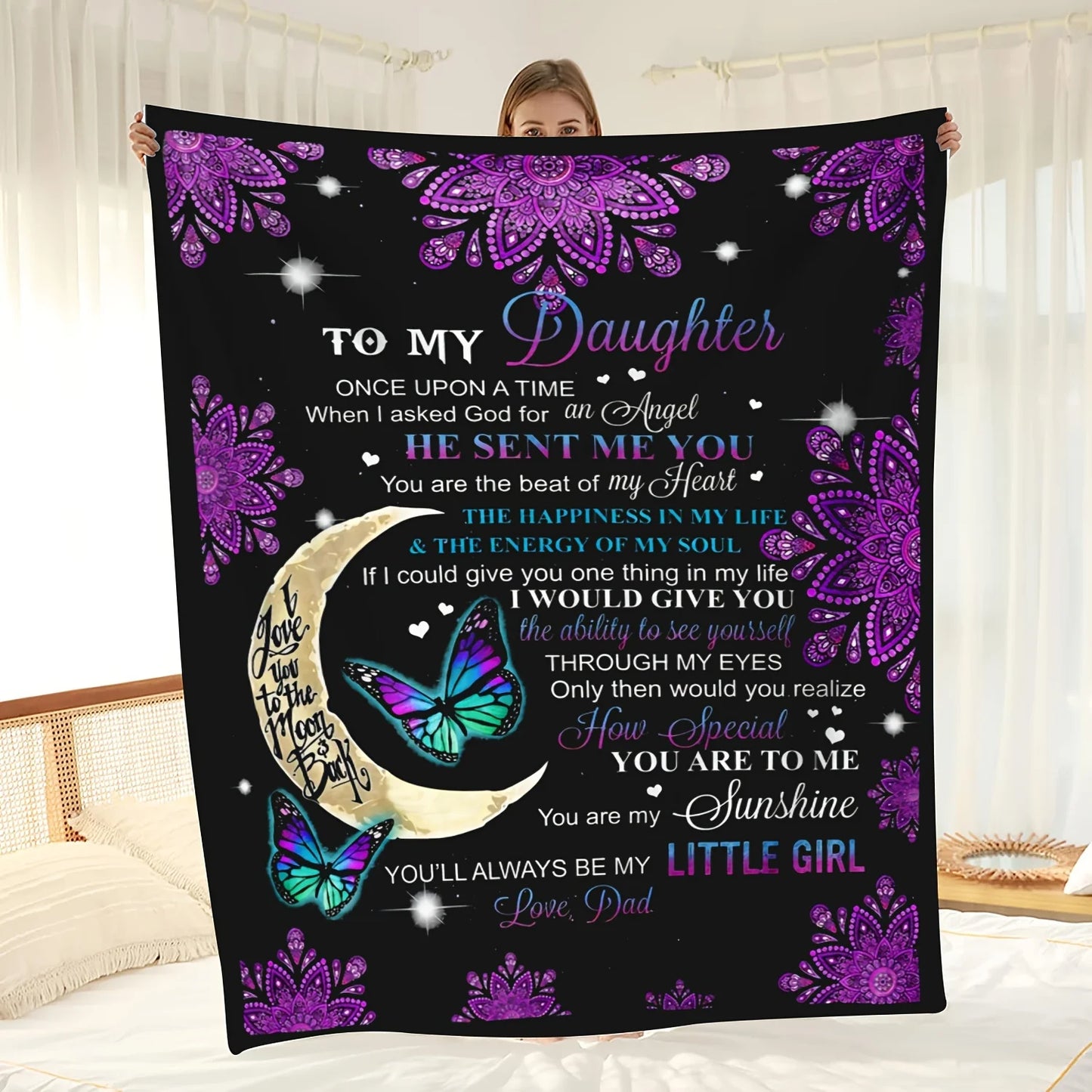 To My Daughter from Dad Blanket – Moon & Butterfly Heartfelt Gift