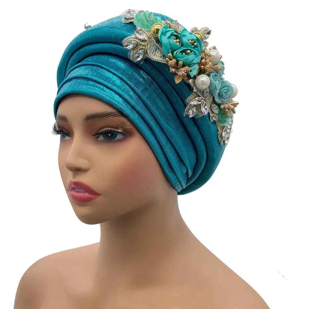Exquisite Bouquet African Women's Turban Cap Ready to Wear Nigeria Auto Gele Headtie Female Fashion Head Wraps Turbante Mujer