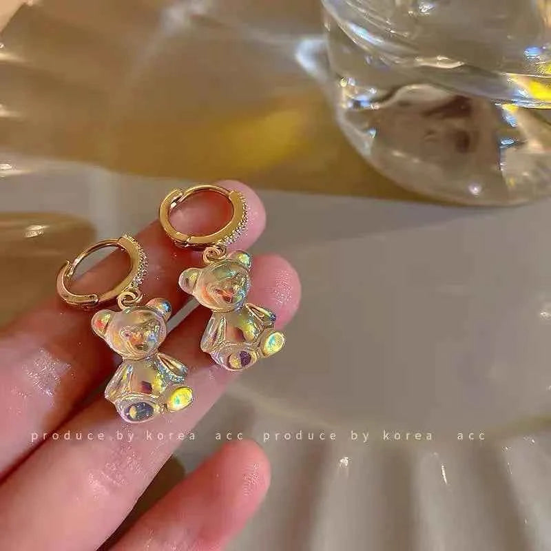 Cute Acrylic Candy Gummy Bear Dangle Earrings for Women Rainbow Bear CZ Hoop Earrings 2024 Korean Fashion Sweet Girl