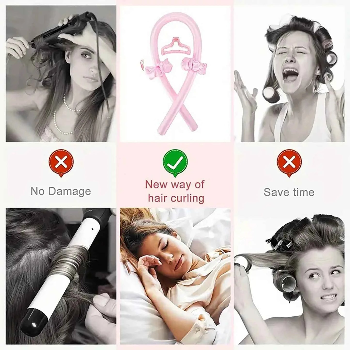 13PCS New Arrival Silk Sleep Hat And Eye Mask Set For Women No Heat Curling Iron Home Use Lazy Simulation Silk Hair Curler Kit