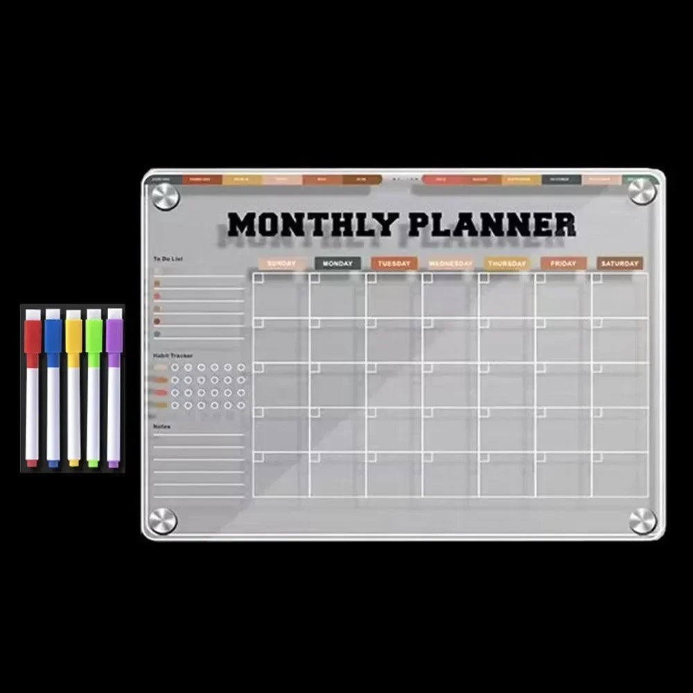 3D Magnetic Acrylic Weekly Planner – Reusable Fridge Calendar with 5 Markers